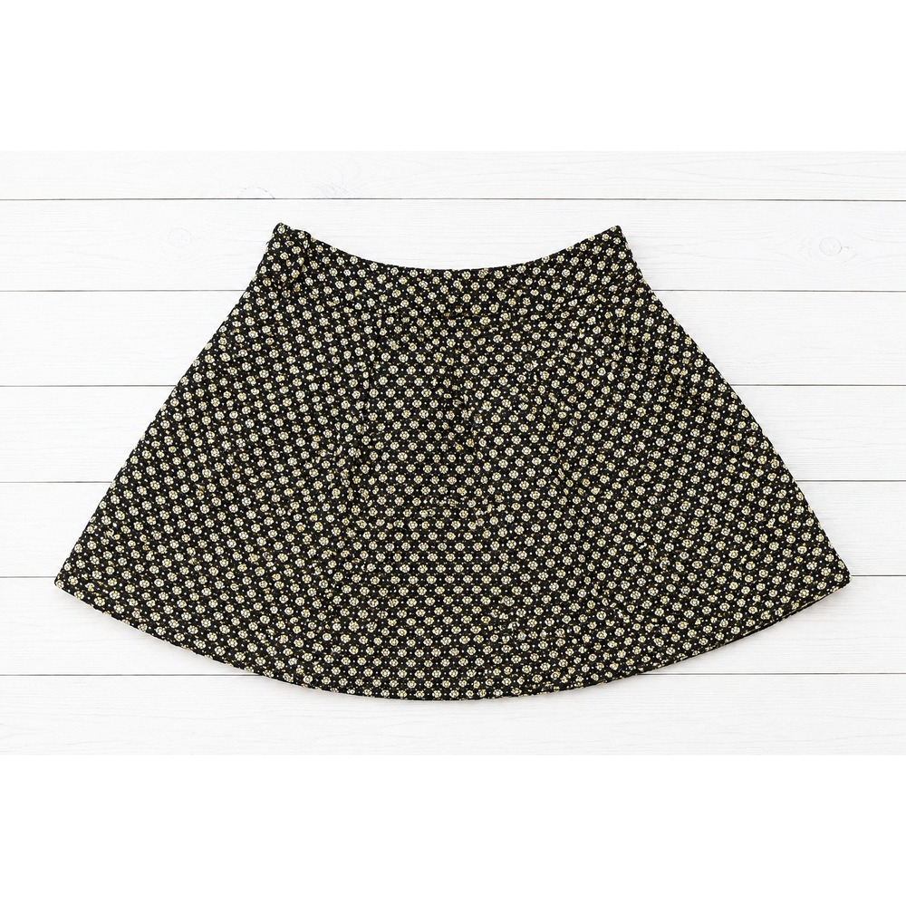 Nanette‎ Lepore Black Gold Polka Dot Lace A-Line Mini Skirt Size 2 Made in NYC